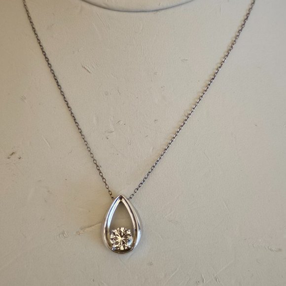 1 CT 925 STERLING SILVER "DIAMOND"  CZ  TEARDROP NECKLACE PENDANT - Picture 2 of 6